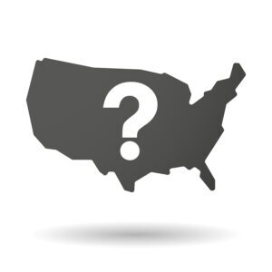 Illustration of an isolated USA map icon with a question sign